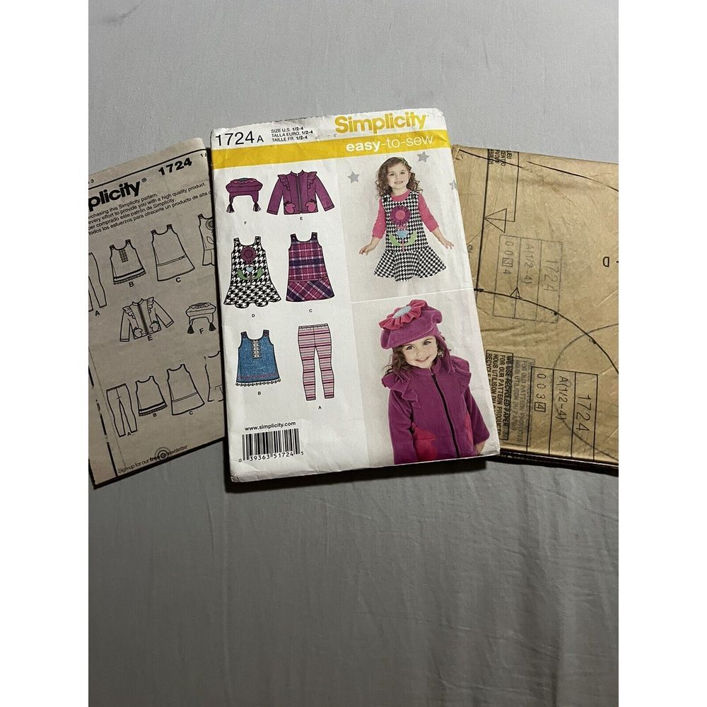 Simplicity Winter Pattern 1724A easy-to-sew  Size 1/2 - 4 Mix Style UNCUT‎
